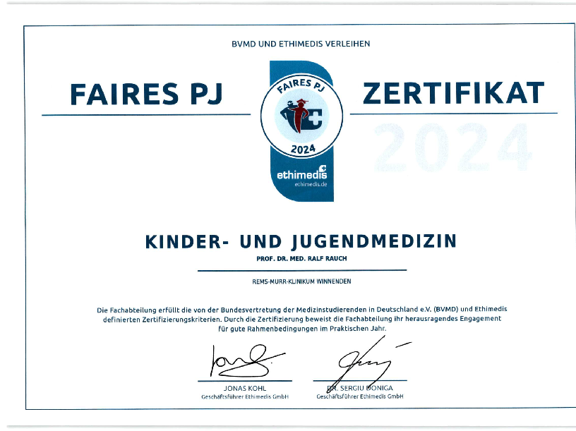 Zertifikat Praktisches Jahr Kinder- und Jugendmedizin