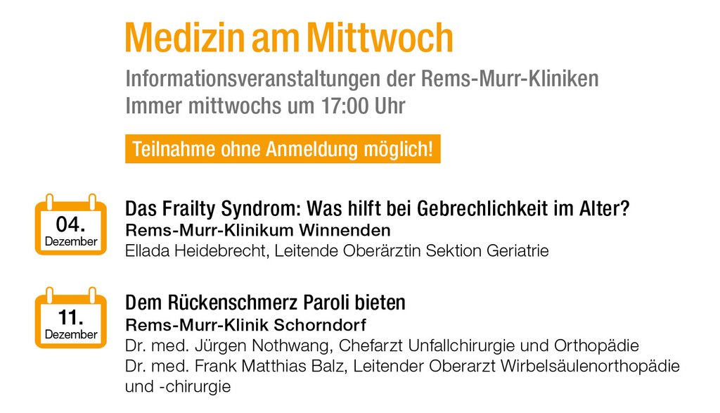Programmübersicht Dezember - Medizin am Mittwoch an den Rems-Murr-Kliniken