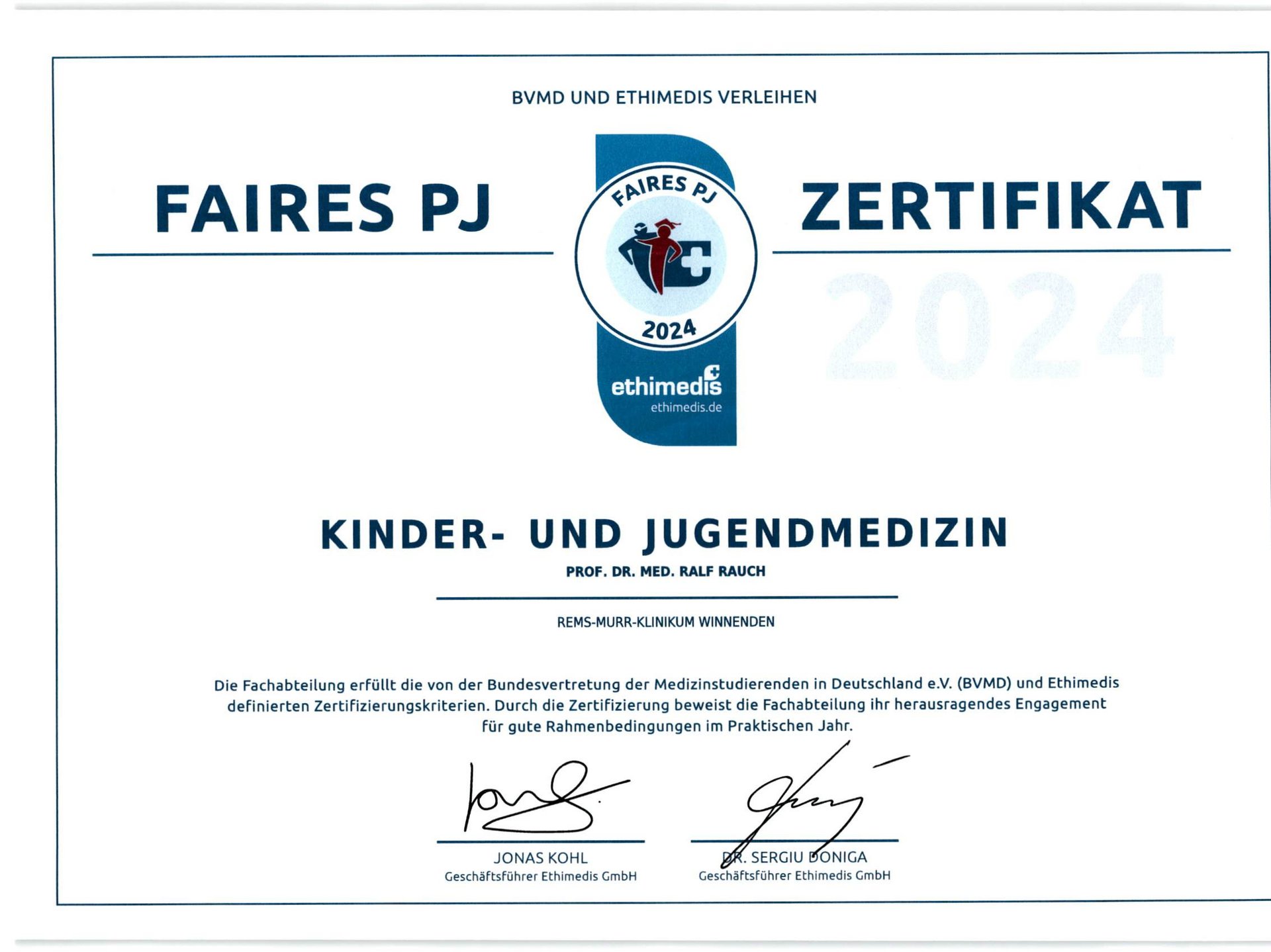 Zertifikat Praktisches Jahr Kinder- und Jugendmedizin