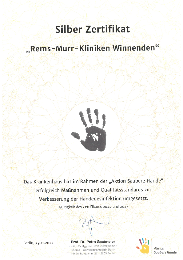 Zertifikat Aktion Saubere Hände 2022/2023 Winnenden